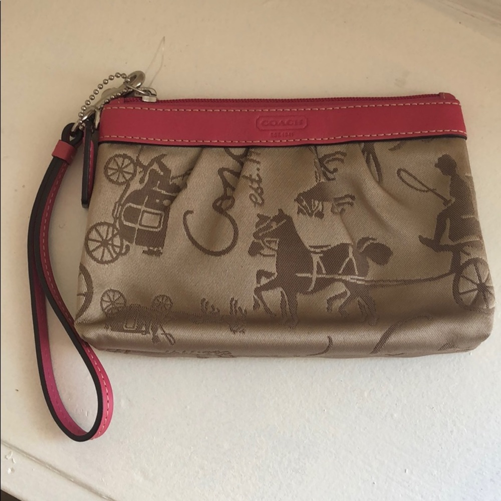 Coach tan and pink wristlet